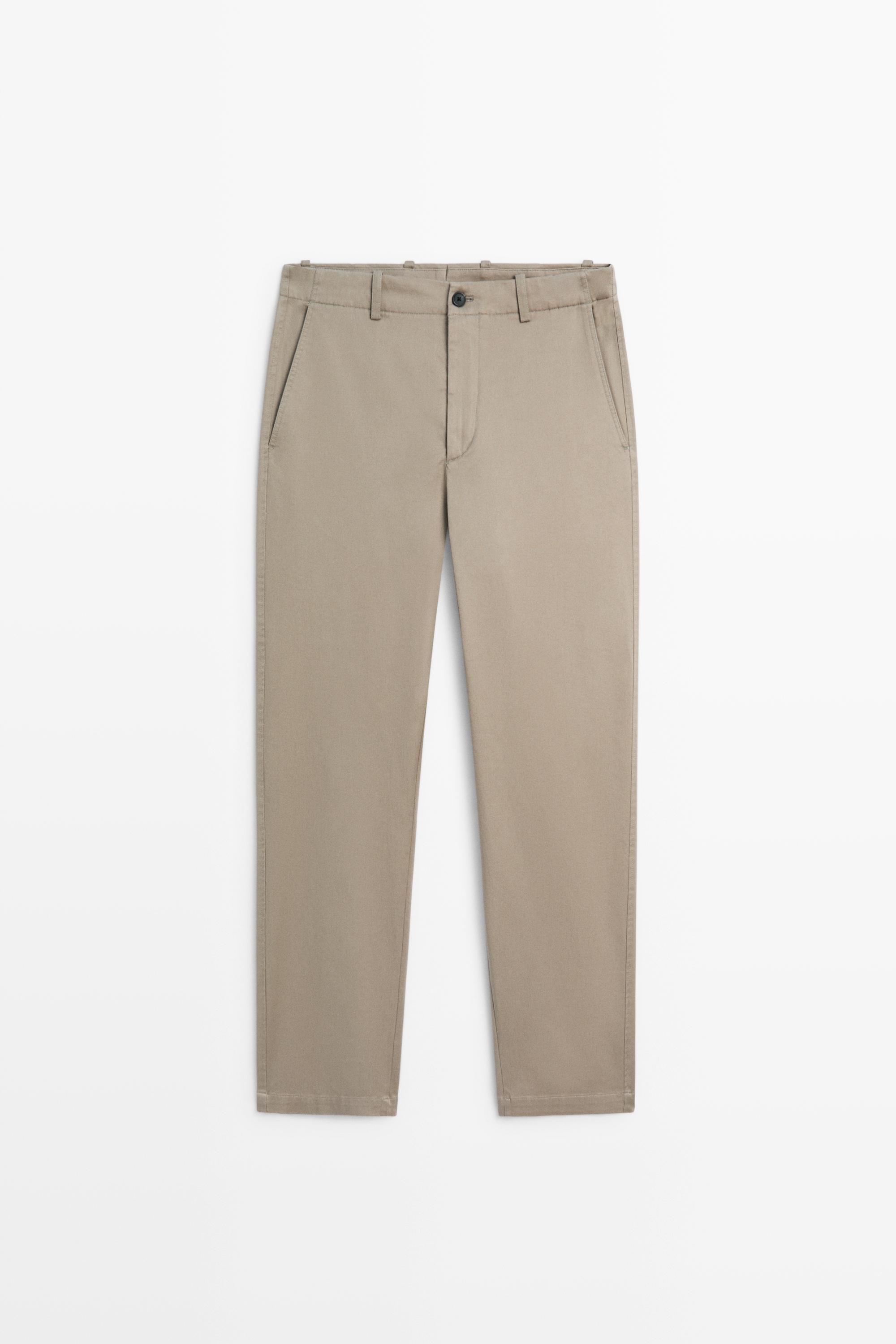 Straight-leg cotton blend pleated pants